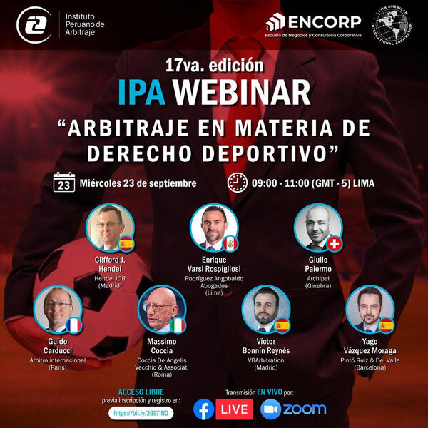 Il prof. Massimo Coccia partecipa al webinar "Arbitraje en el ambito de Derecho Deportivo"